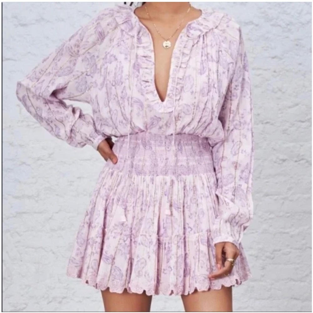 House Of Harlow 1960 Ajay Lilac Paisley Ruffled Mini Dress size L NWT